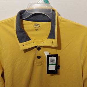 IZOD Varsity Rugby Long Sleeve Polo Shirt Mens Size Large Golden Mustard Yellow